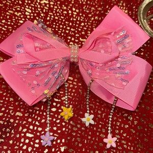 Sequin Jeweled with dangle stone detail Hairbow‎ Clip